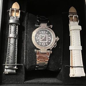 Unique White JoJino Real Diamond Watch for Women 0.12ct Black Dial